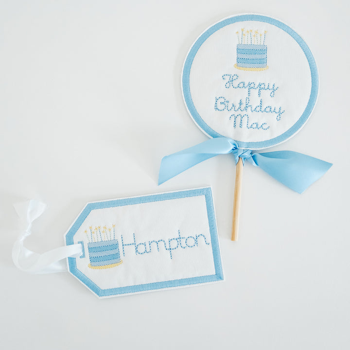 Personalized Happy Birthday Cake Tag and Topper Set