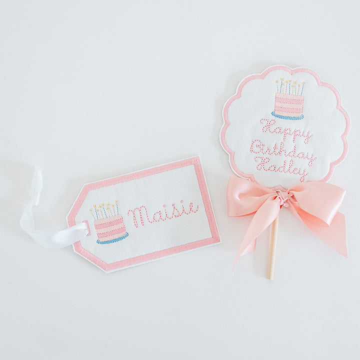 Personalized Happy Birthday Cake Tag and Topper Set