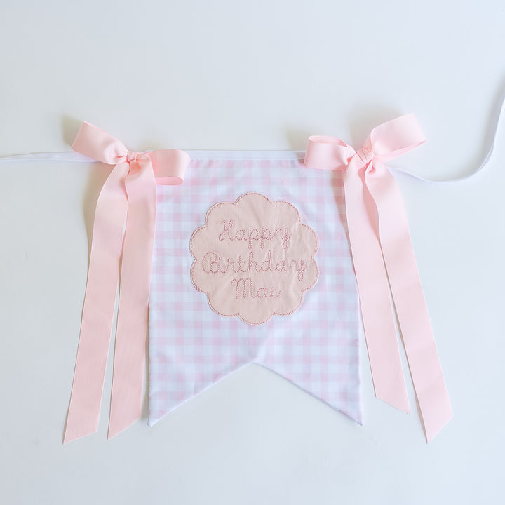 Little Pink Check Happy Birthday Banner