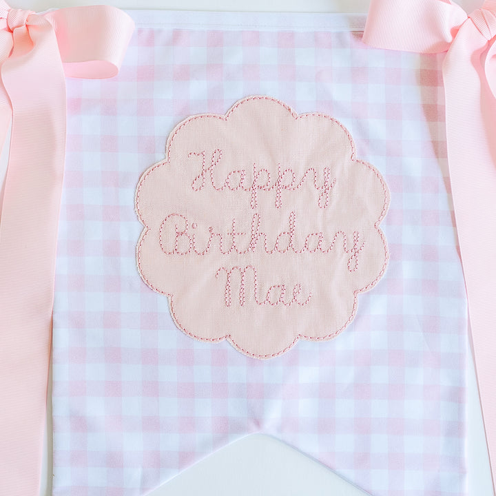 Little Pink Check Happy Birthday Banner