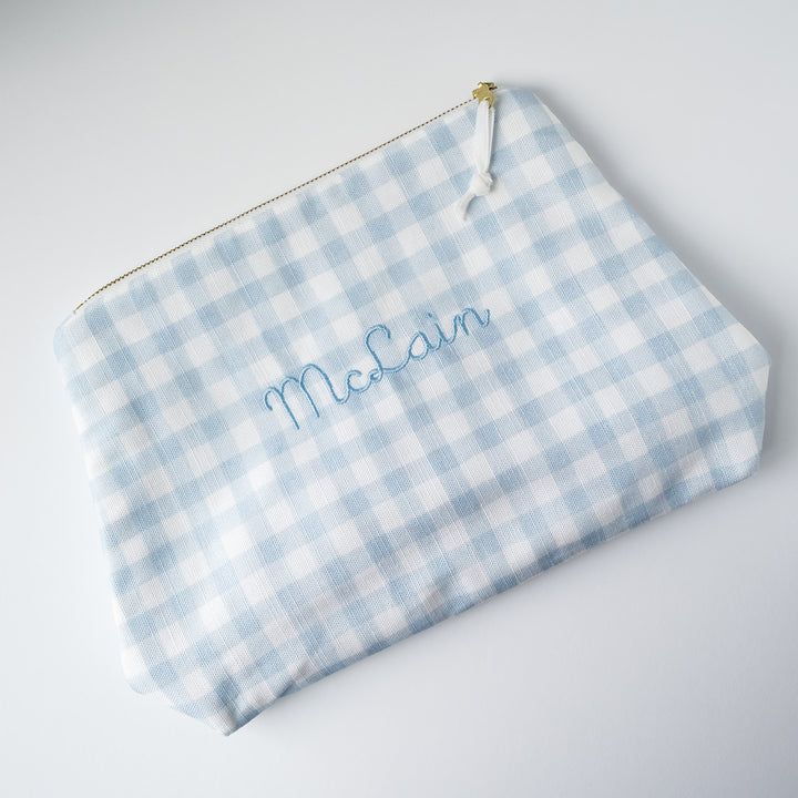 Luxury Zip Pouch in Little Blue Check