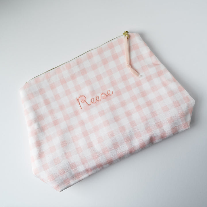 Luxury Zip Pouch in Little Pink Check