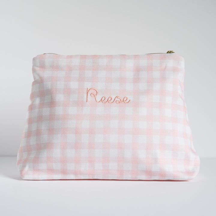 Luxury Zip Pouch in Little Pink Check