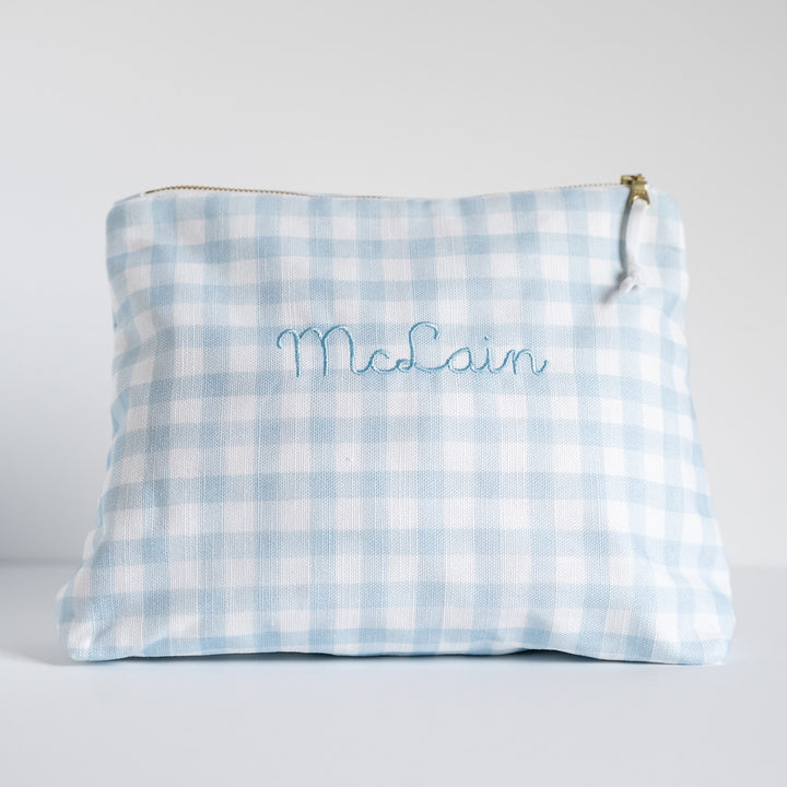 Luxury Zip Pouch in Little Blue Check