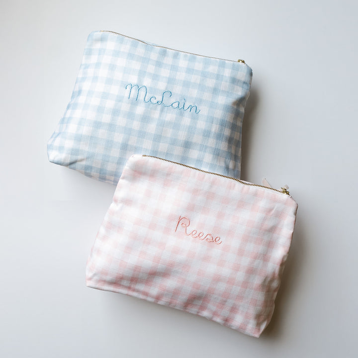 Luxury Zip Pouch in Little Blue Check