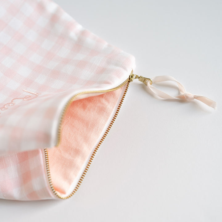 Luxury Zip Pouch in Little Pink Check