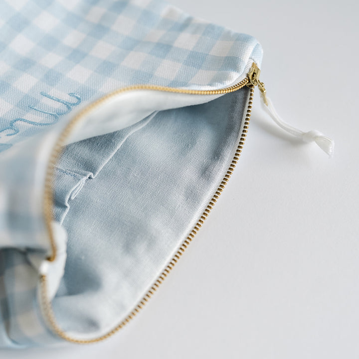 Luxury Zip Pouch in Little Blue Check