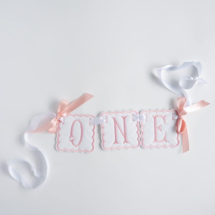 3 Piece ONE Banner: White with Pink