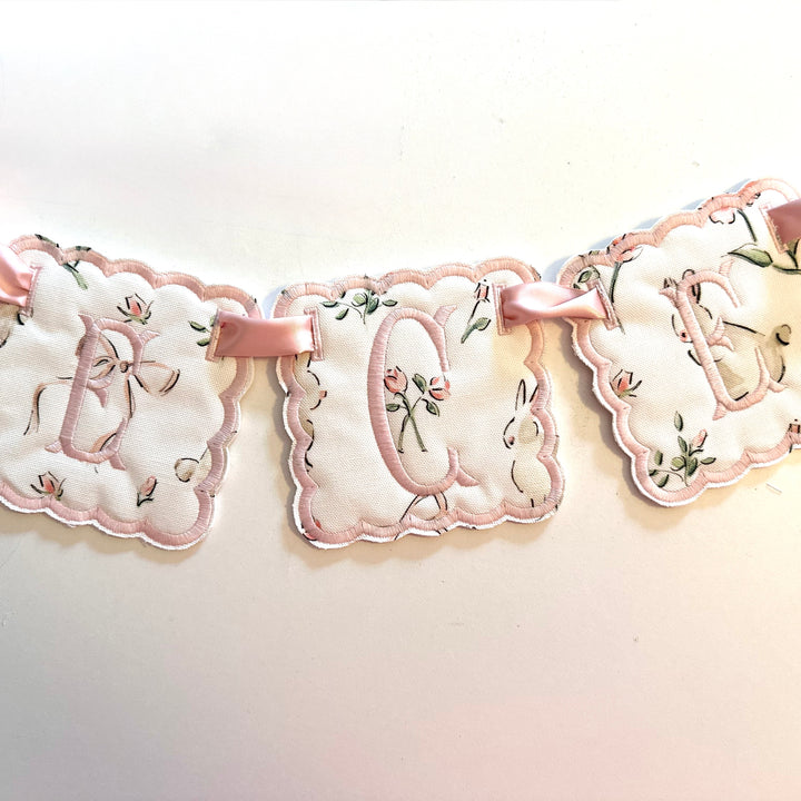 3 Piece Scallop Bunny Banner with Monogram