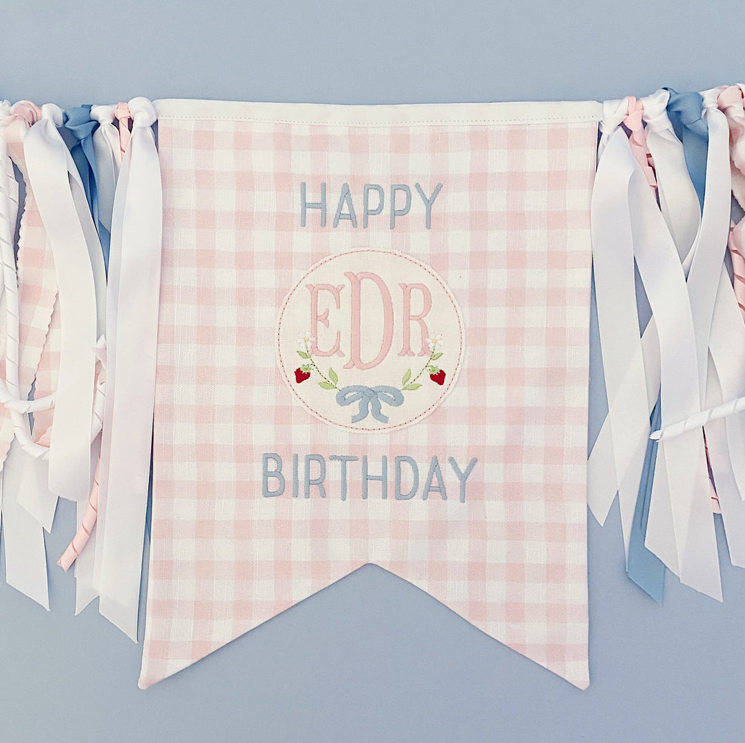 Strawberry Applique Happy Birthday Banner