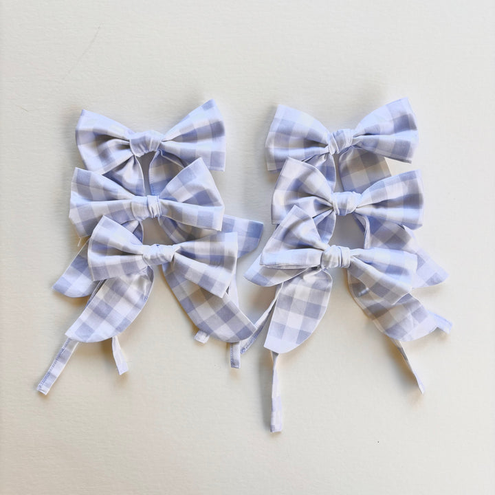 Little Blue Check Mini Bows Set of 6