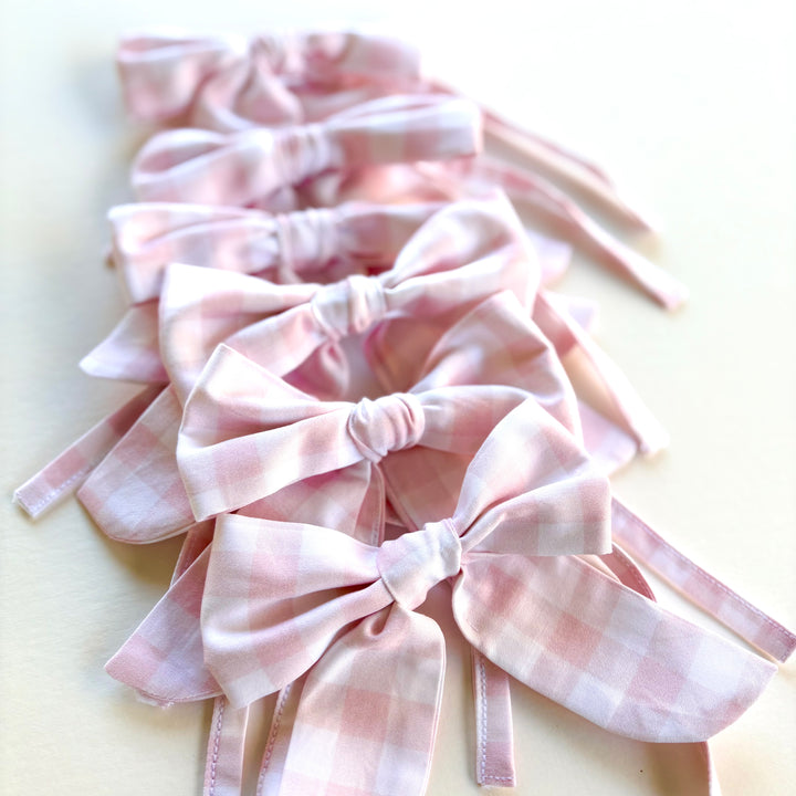 Little Pink Check Mini Bows Set of 6