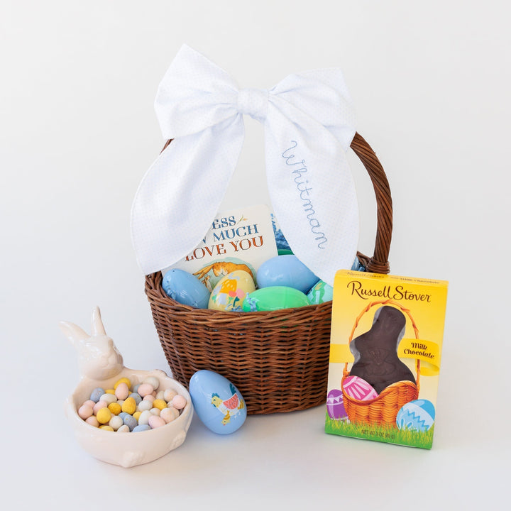 Blue Linen Easter Basket Bow