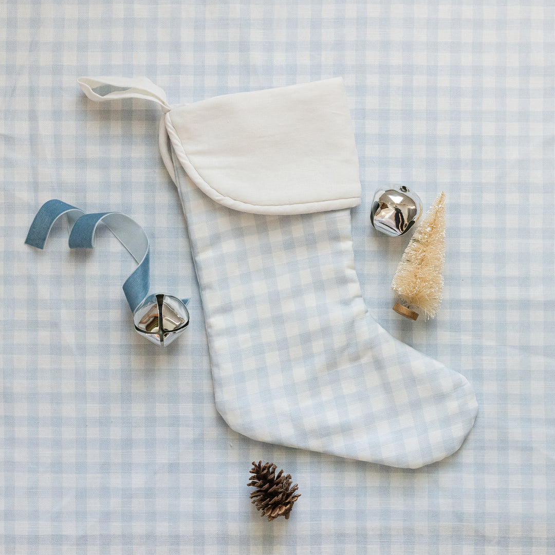 Little Blue Check Linen Stocking