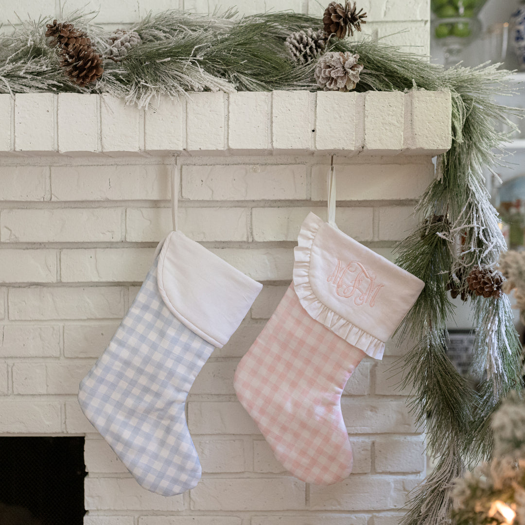 Little Blue Check Linen Stocking