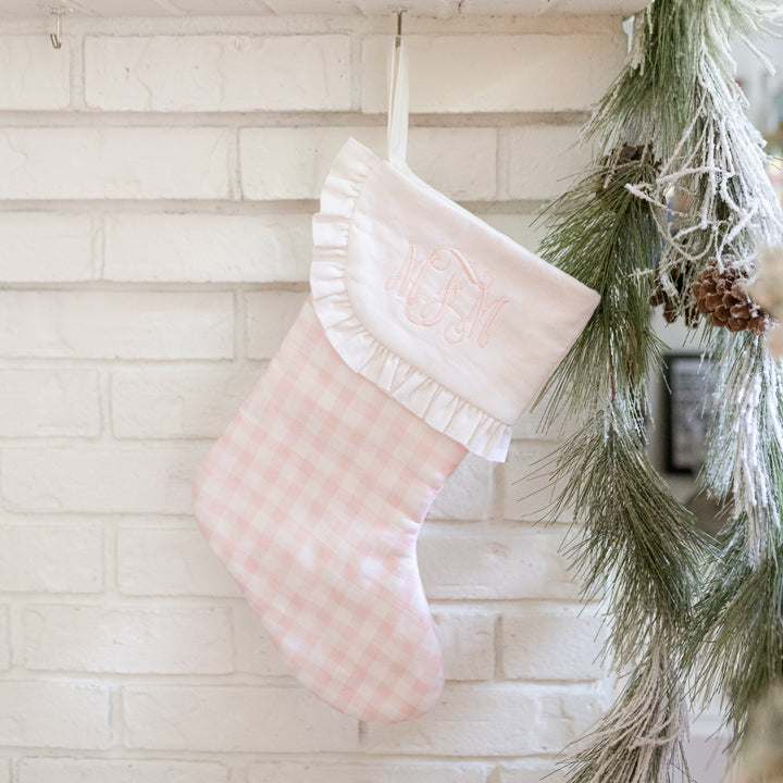 Little Pink Check Linen Stocking