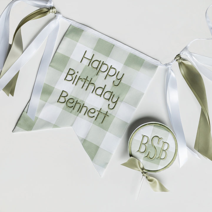 Green Buffalo Check Happy Birthday Banner
