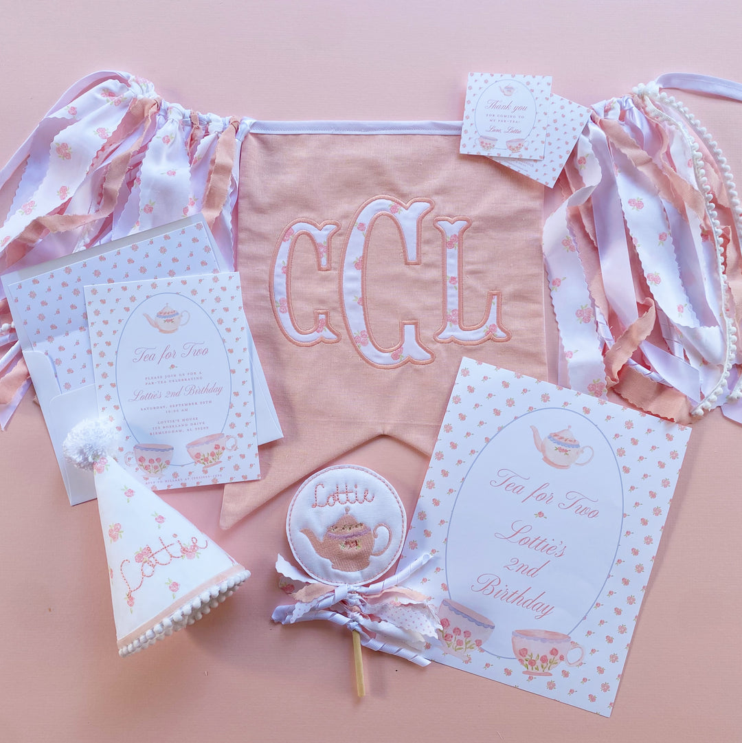 Pink Linen and Tea Party Floral Monogram Banner