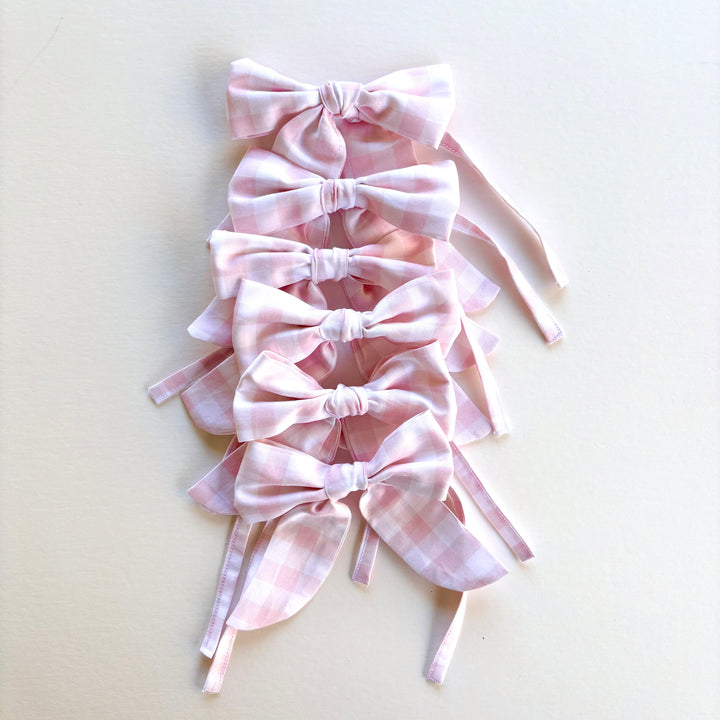Little Pink Check Mini Bows Set of 6
