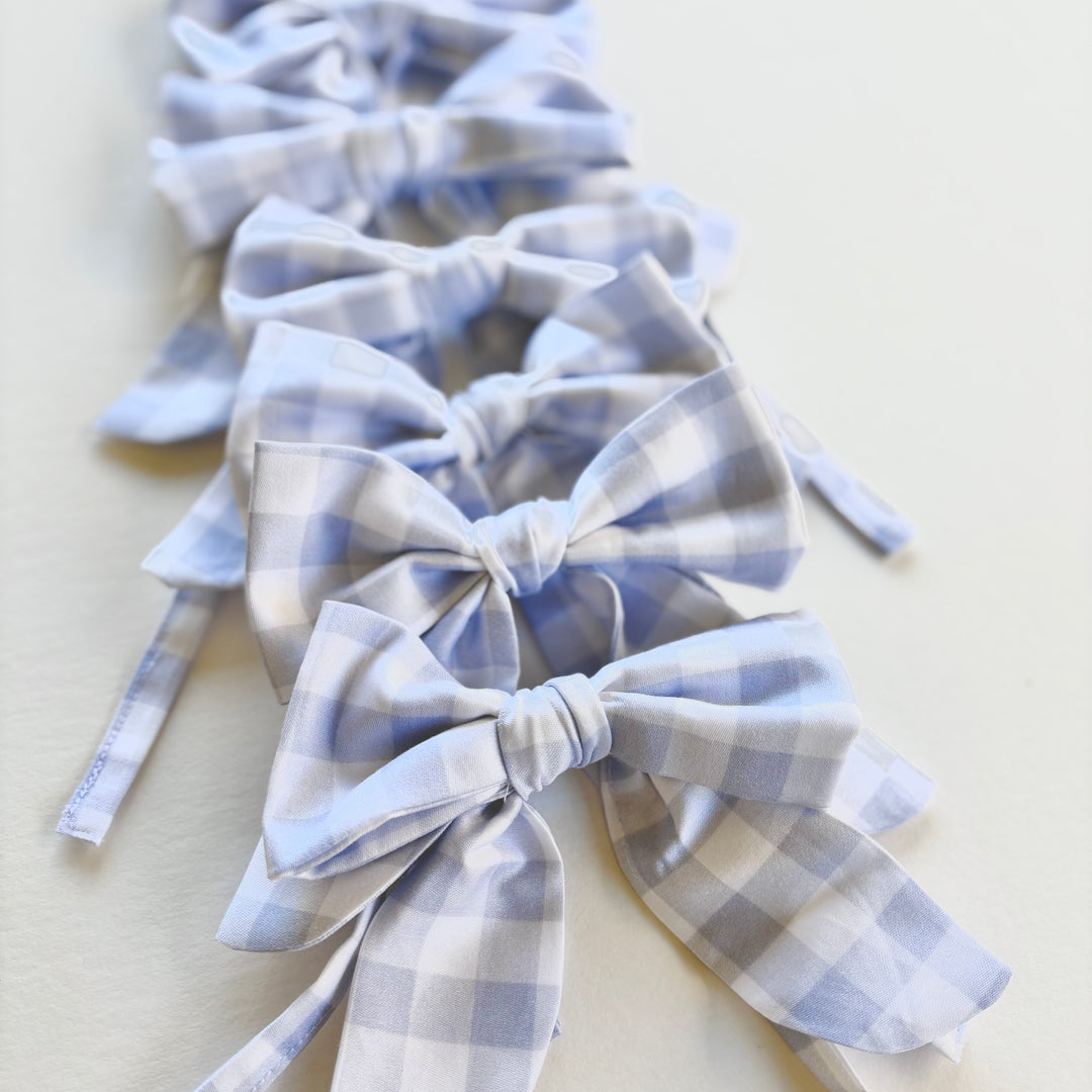 Little Blue Check Mini Bows Set of 6