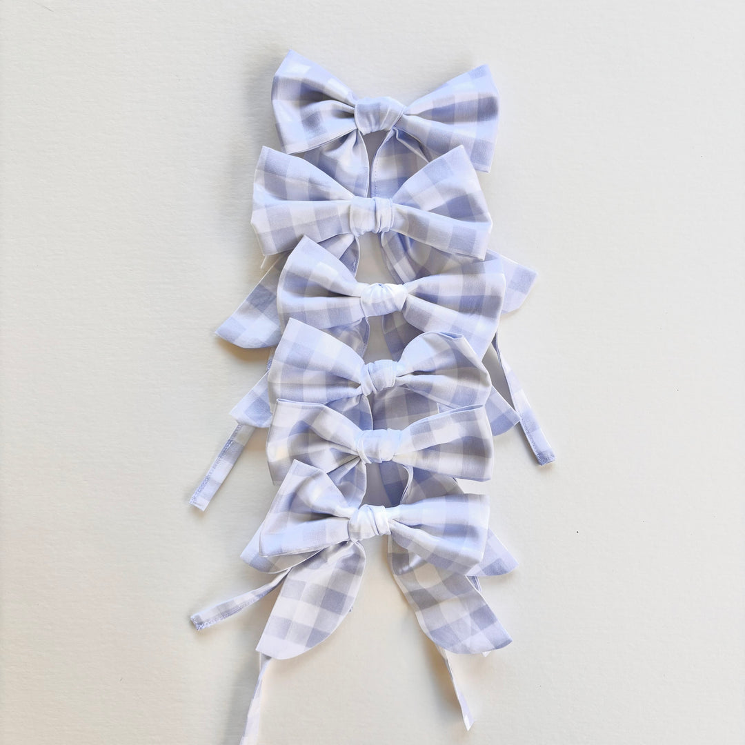 Little Blue Check Mini Bows Set of 6