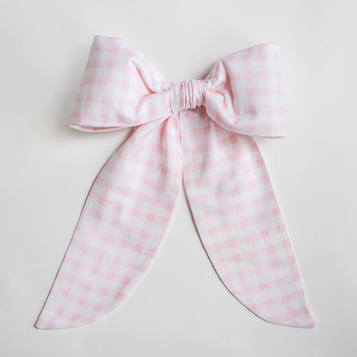 Little Pink Check Linen Bow Topper