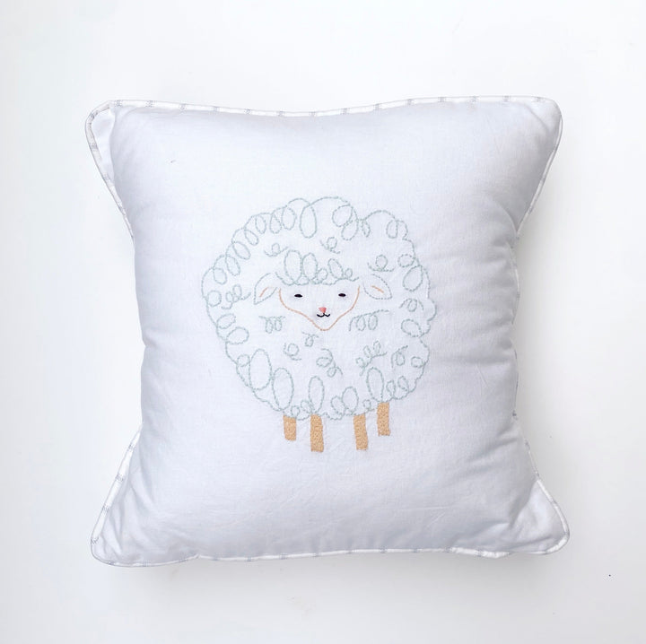 Hand Embroidered Blue Lamb Pillow