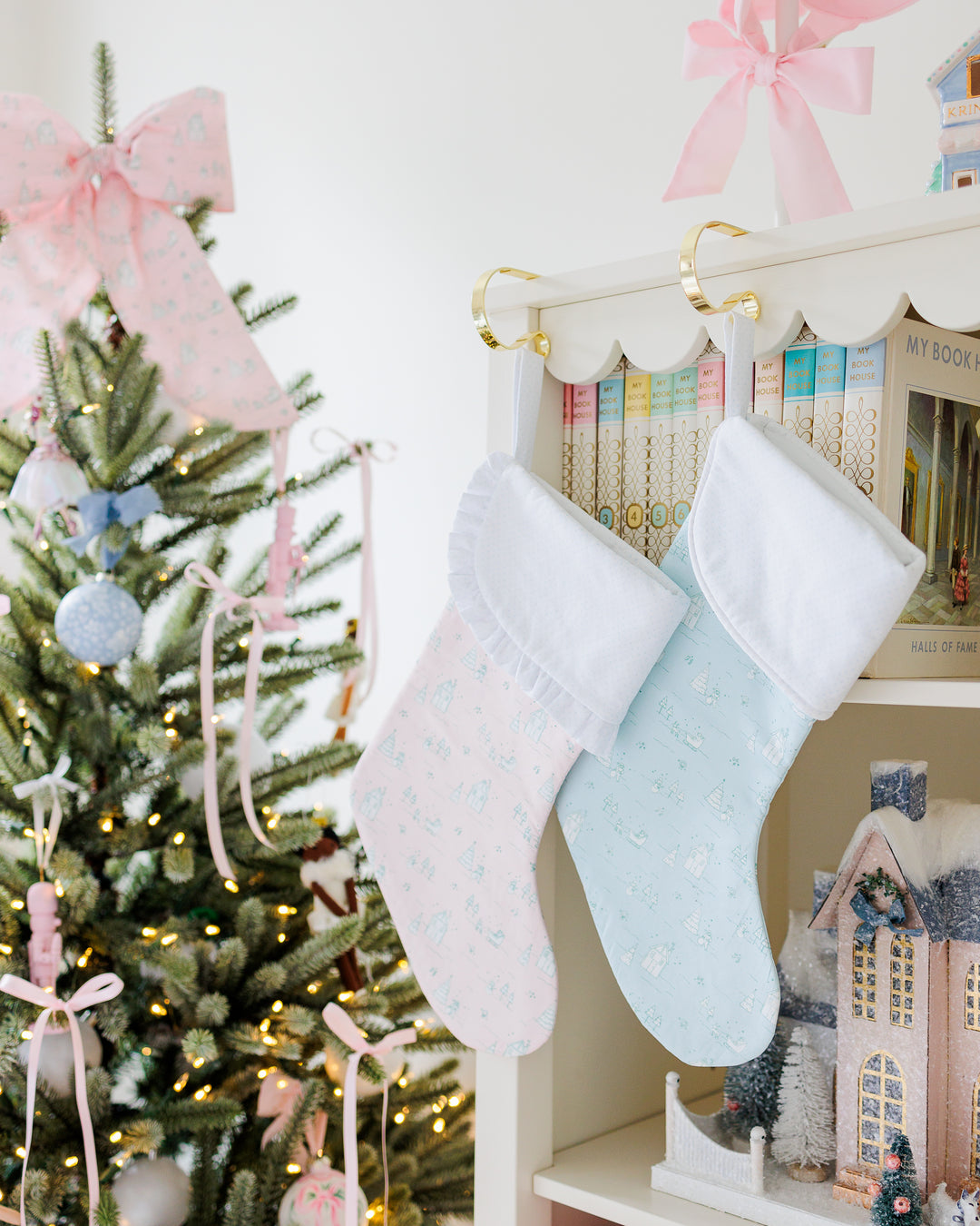 Pink Christmas Village Stocking