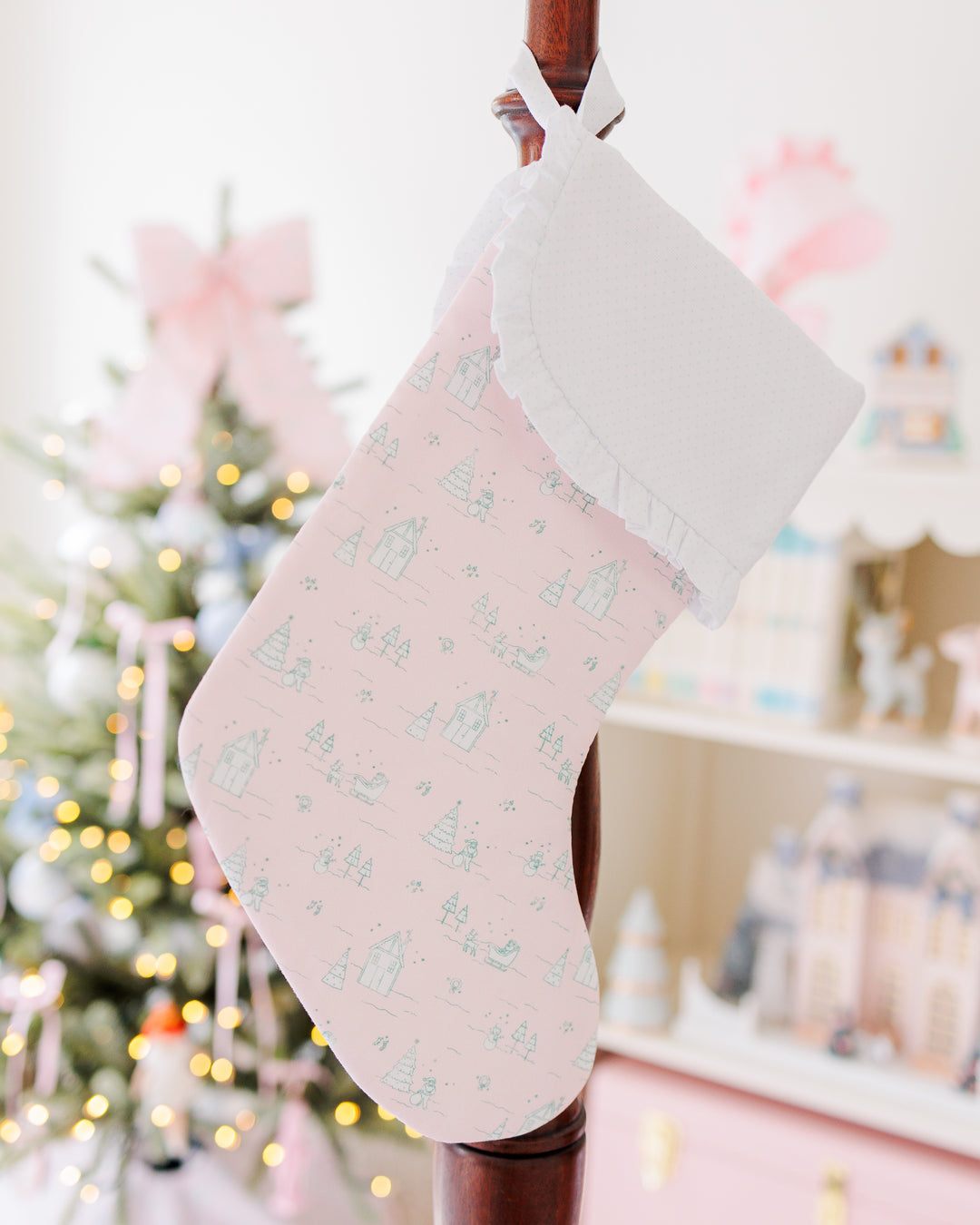 Pink Christmas Village Stocking