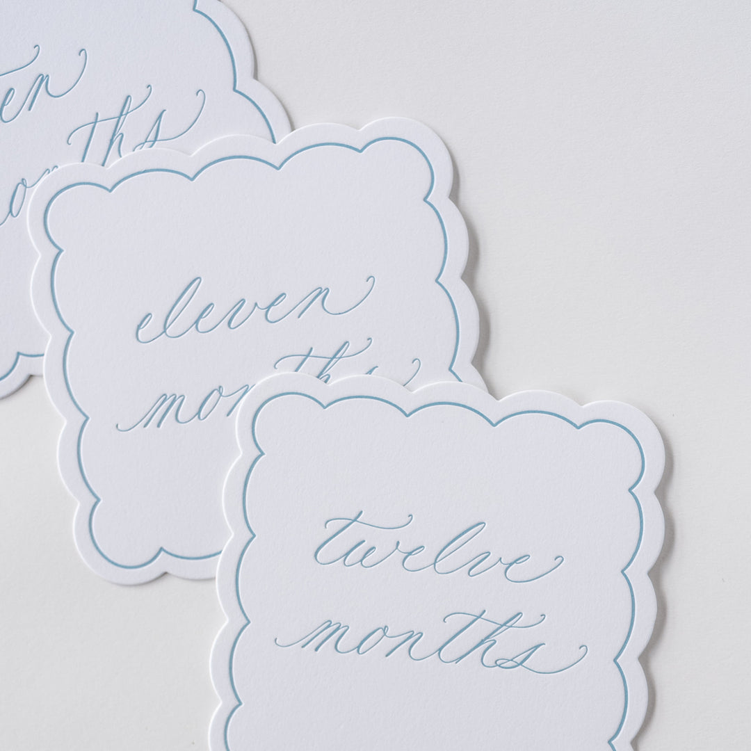 Letterpressed Monthly Markers in Blue