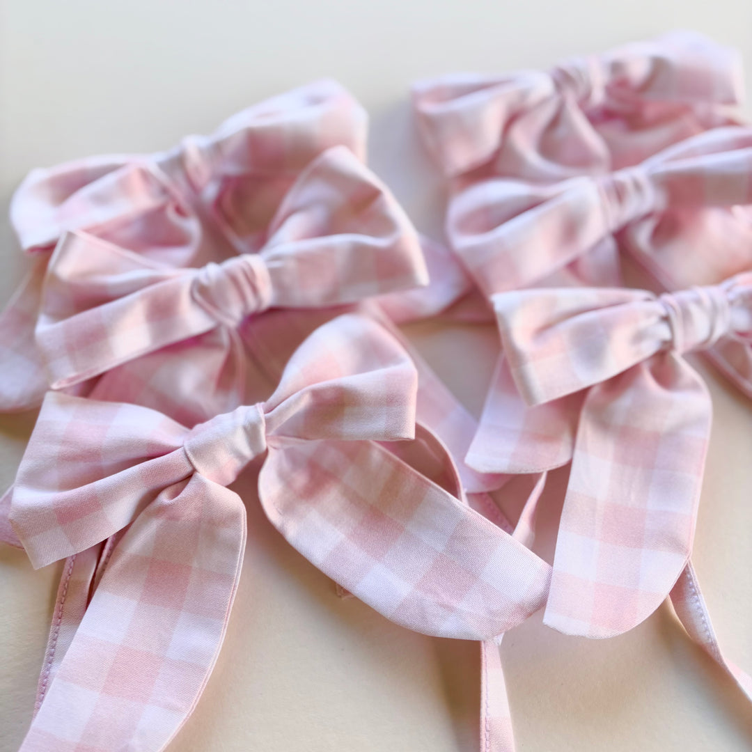 Little Pink Check Mini Bows Set of 6