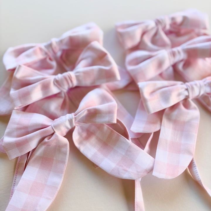 Little Pink Check Mini Bows Set of 6