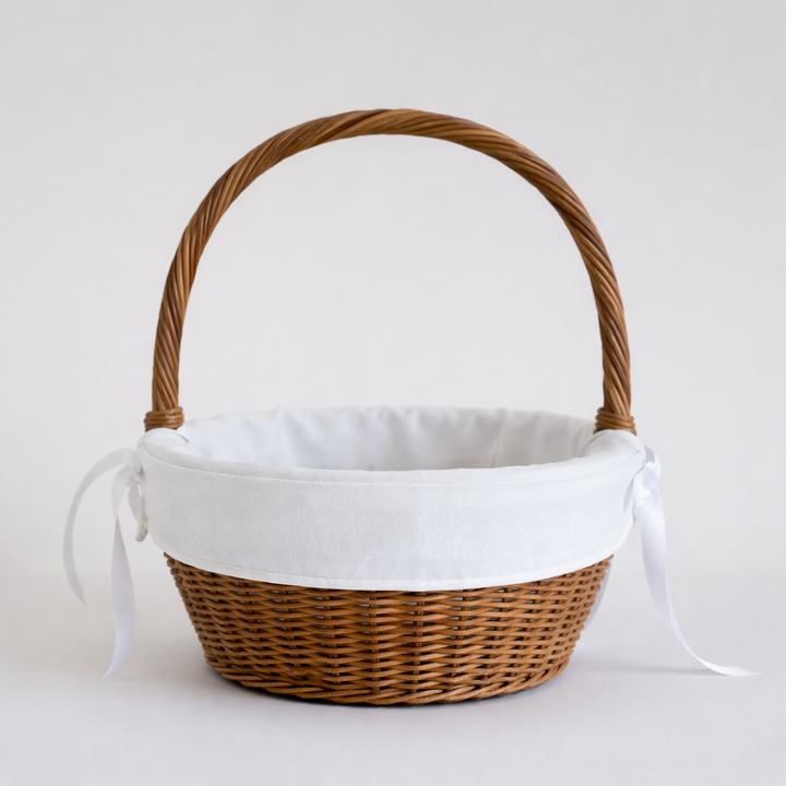 White Linen Blend Liner with Piping Trim (fits Ballard basket)
