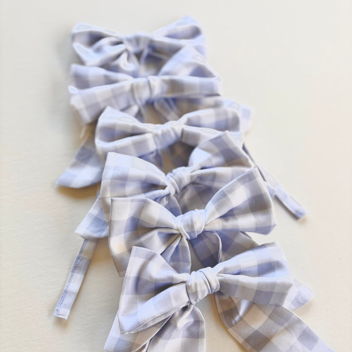 Little Blue Check Mini Bows Set of 6