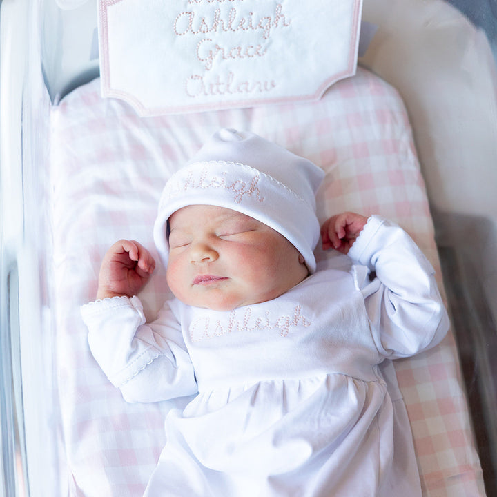 Hospital Bassinet Sheet in Little Pink Check