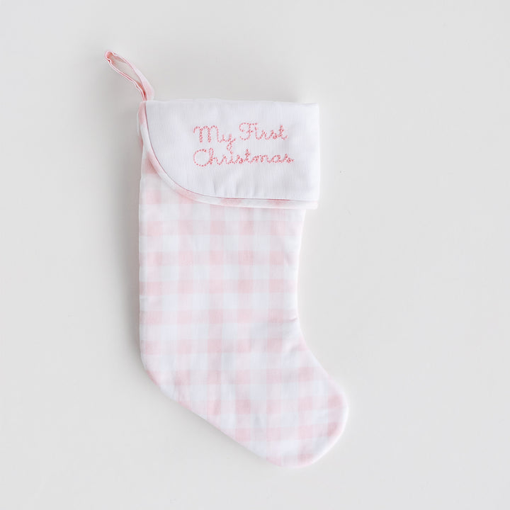 My First Christmas Stocking in Little Pink Check