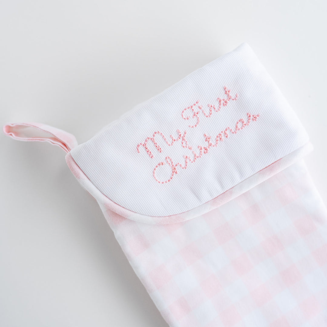 My First Christmas Stocking in Little Pink Check