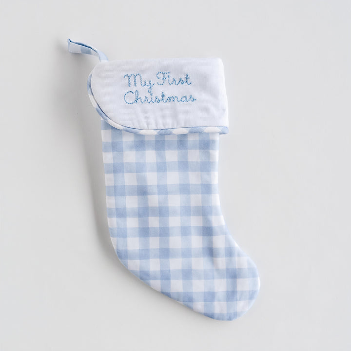 My First Christmas Stocking in Little Blue Check