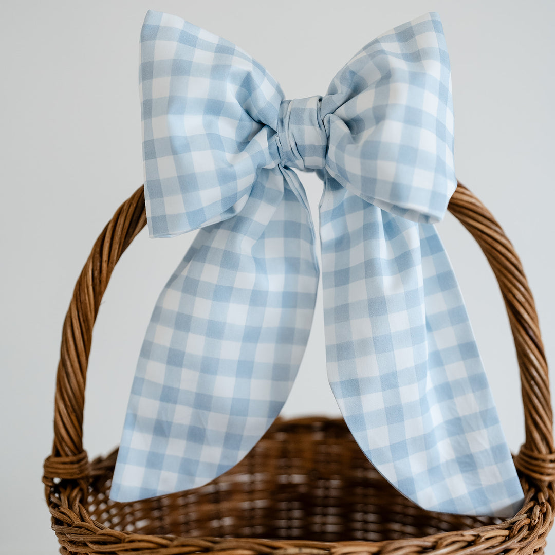 Little Blue Check Easter Basket Bow