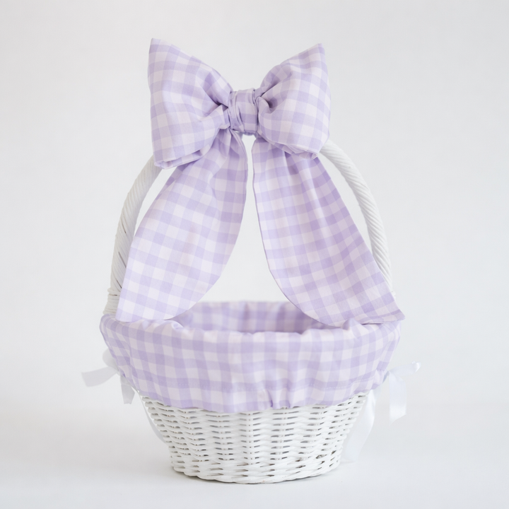Little Lavender Check Liner + Bow Set (for Pottery Barn Sabrina Basket)