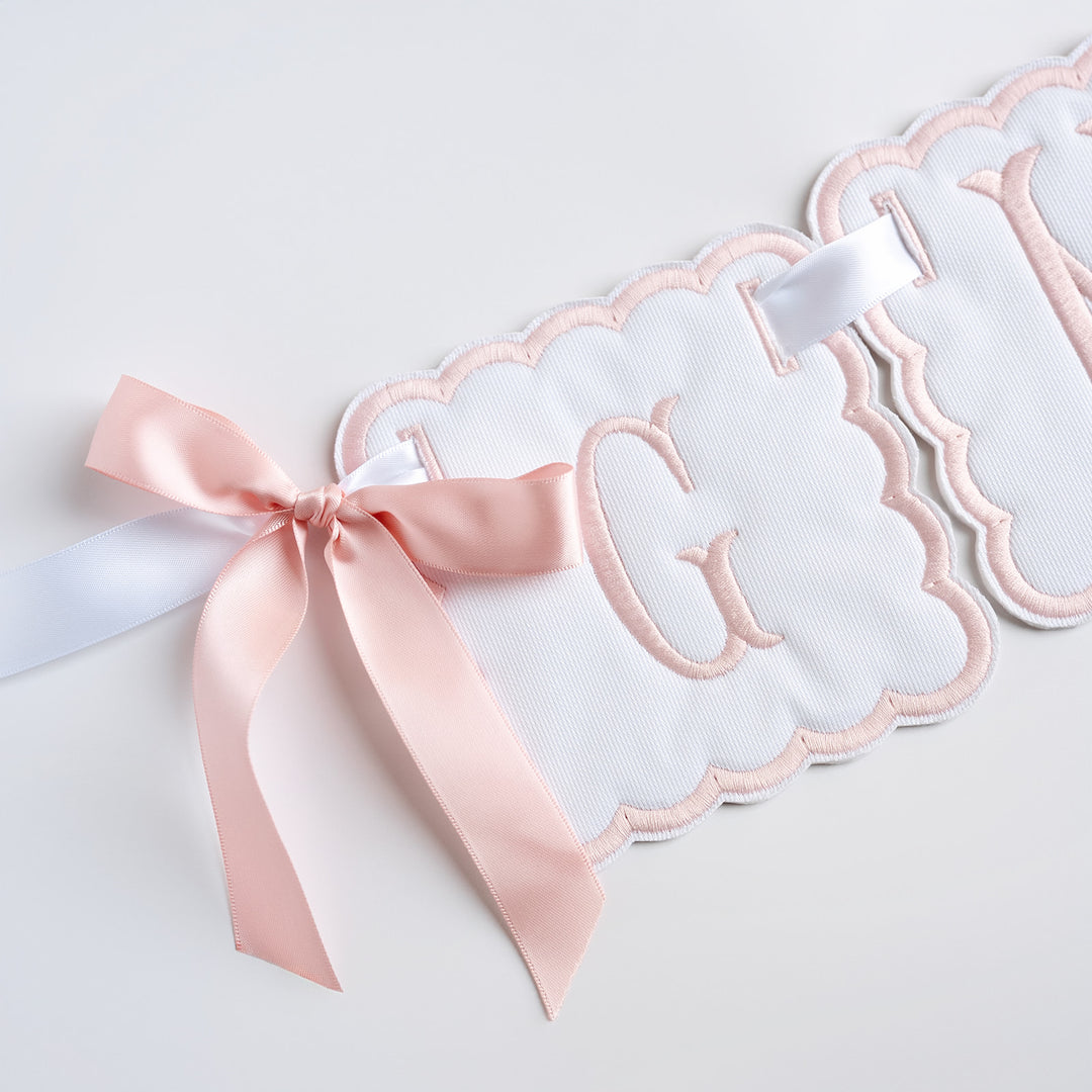 3 Piece Monogram Banner: White with Pink