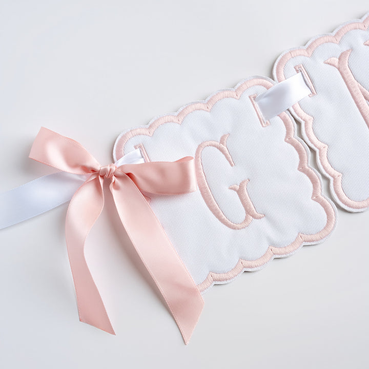 3 Piece Monogram Banner: White with Pink