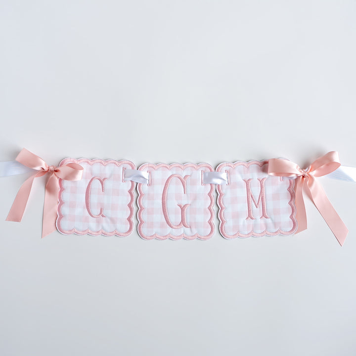 3 Piece Monogram Banner: Little Pink Check
