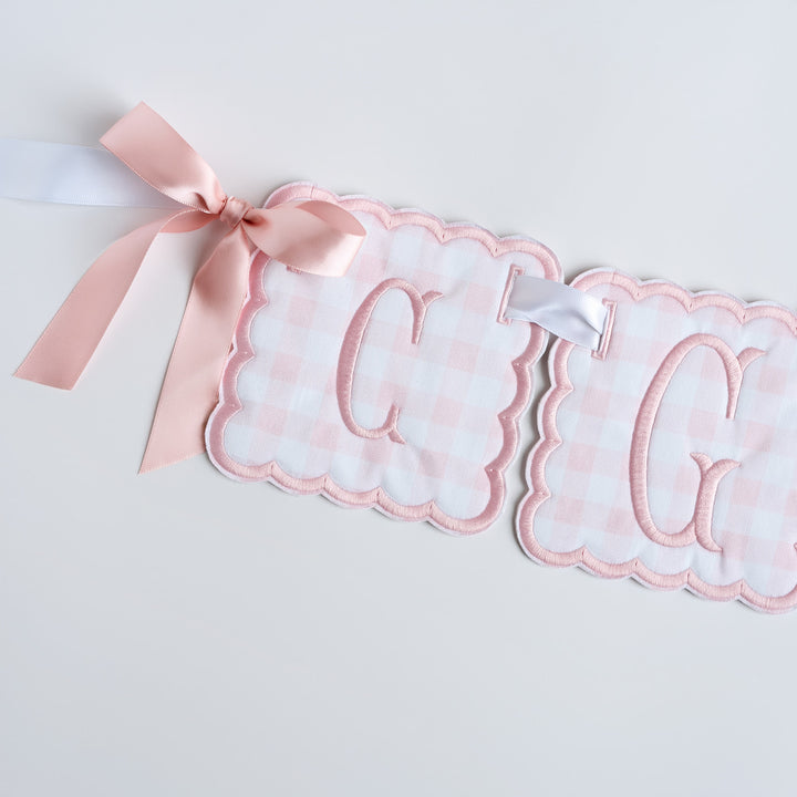 3 Piece Monogram Banner: Little Pink Check
