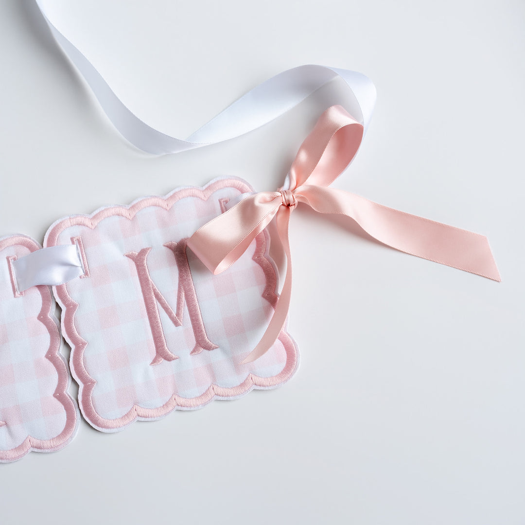 3 Piece Monogram Banner: Little Pink Check