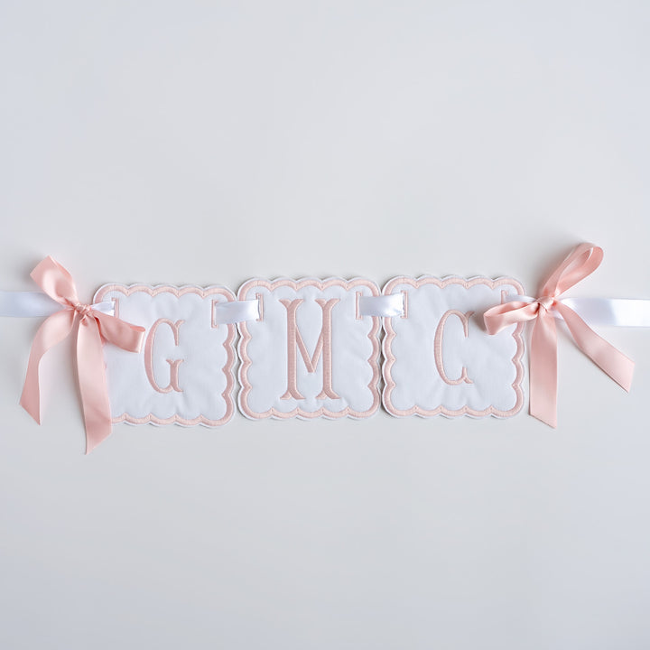 3 Piece Monogram Banner: White with Pink