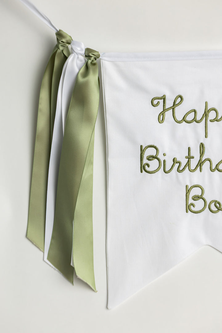 White with Green Happy Birthday Banner