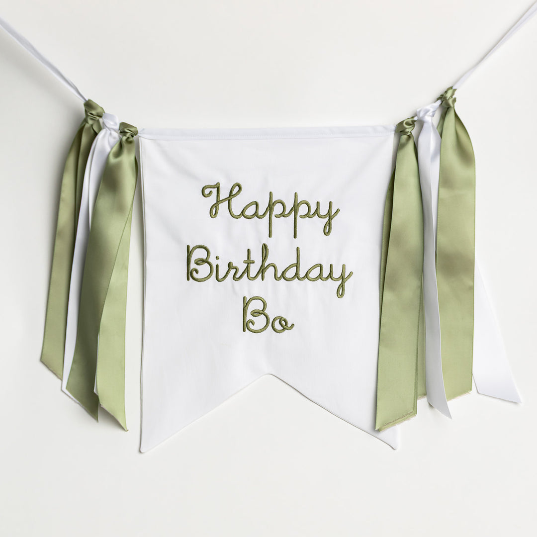 White with Green Happy Birthday Banner