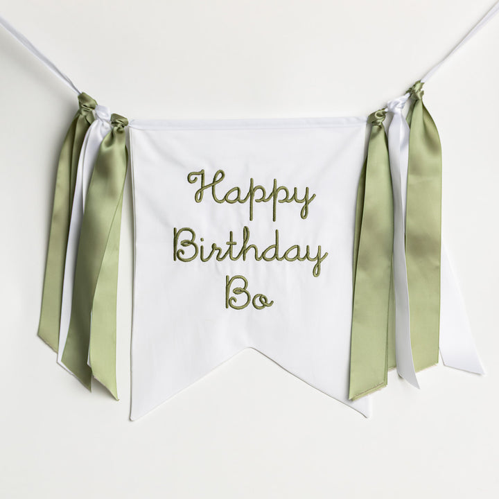 White with Green Happy Birthday Banner