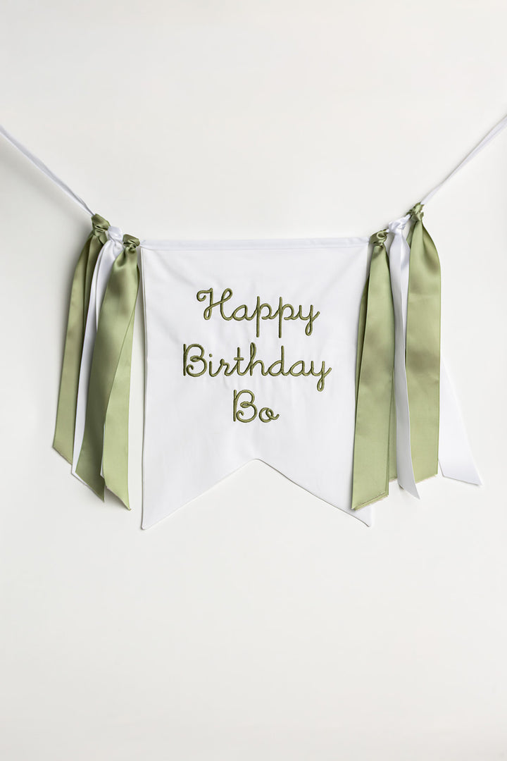 White with Green Happy Birthday Banner